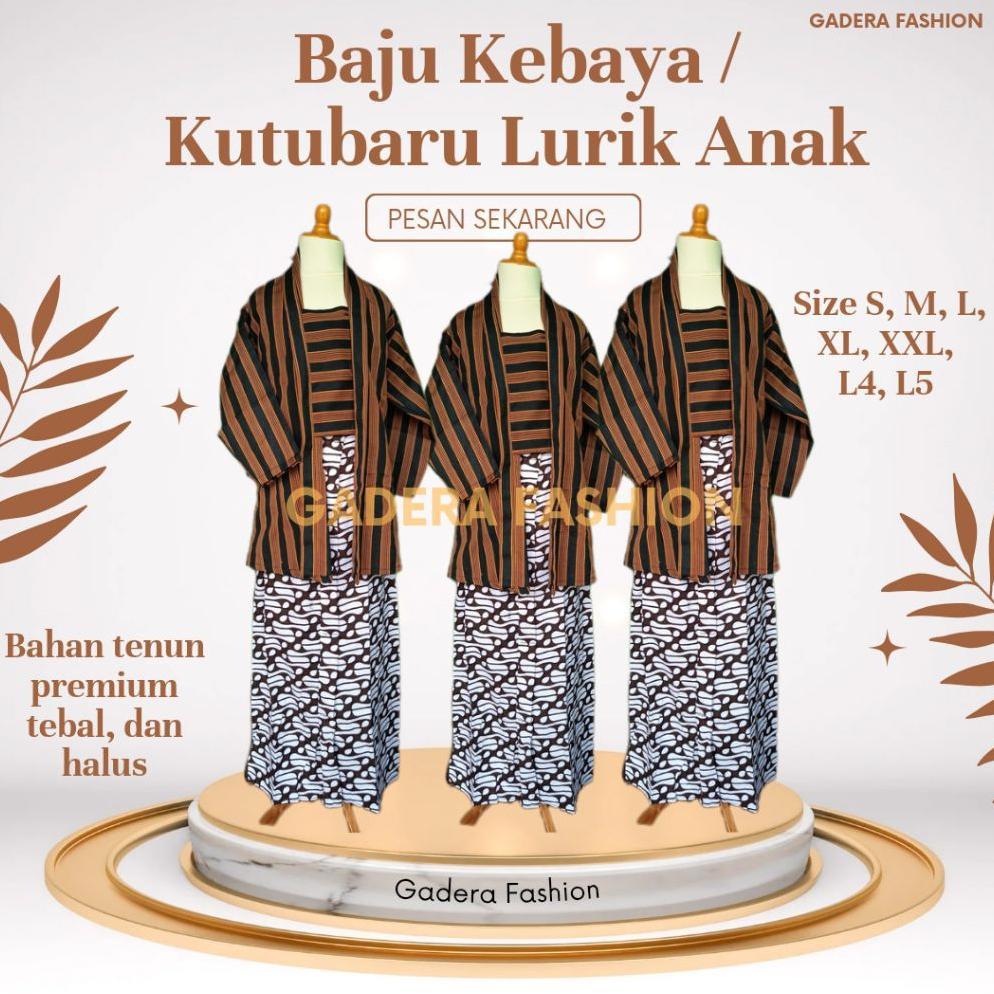 Diskon Kebaya Anak Perempuan Termurah | Kebaya Kutubaru Lurik Anak Cewek Dan Bawahan Rok Jarik Paran
