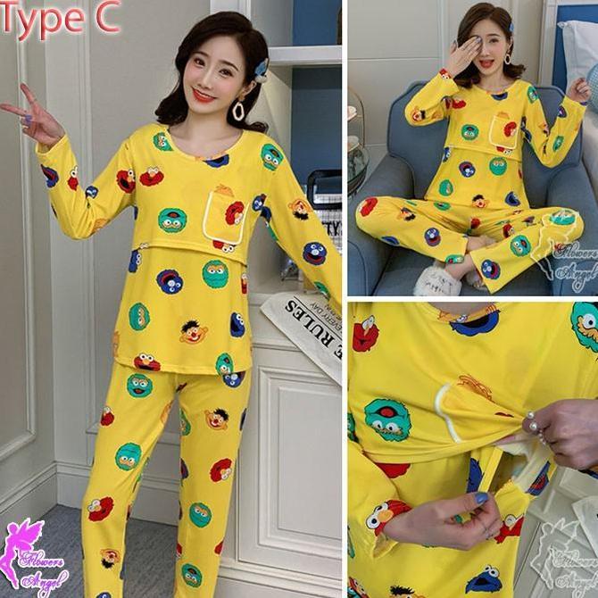 NEW SETELAN BAJU TIDUR PIYAMA IBU HAMIL DAN MENYUSUI ORI