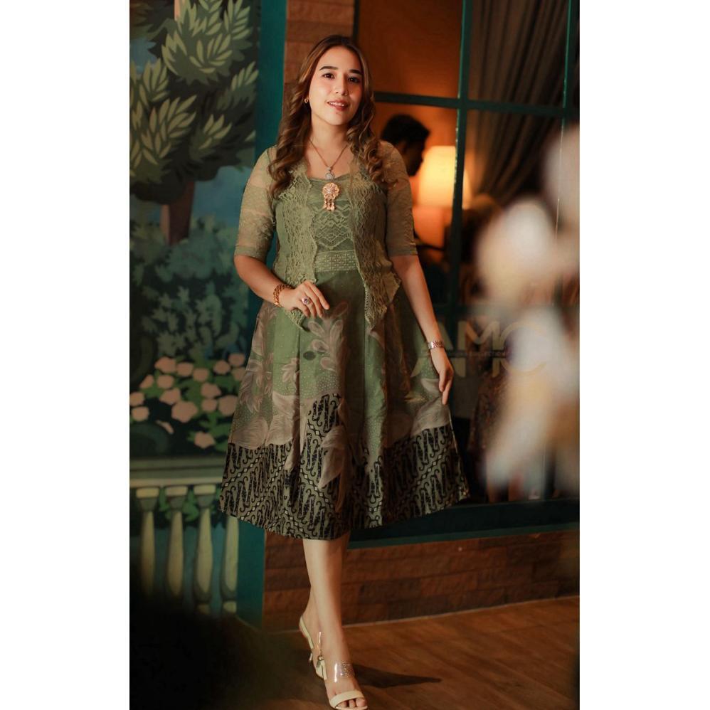 Saless Theresia - Dres Batik Wanita // Dres Batik Mix Brokat// Dres Batik Pesta Wanita By Amc // Dre