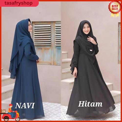 Gamis Syari Ada 14 Wrna Plus Jilbab 2 Layer Ukuran M L Xl Xxl Xxxl 4Xl  Set Khimar Murah Busui Polos