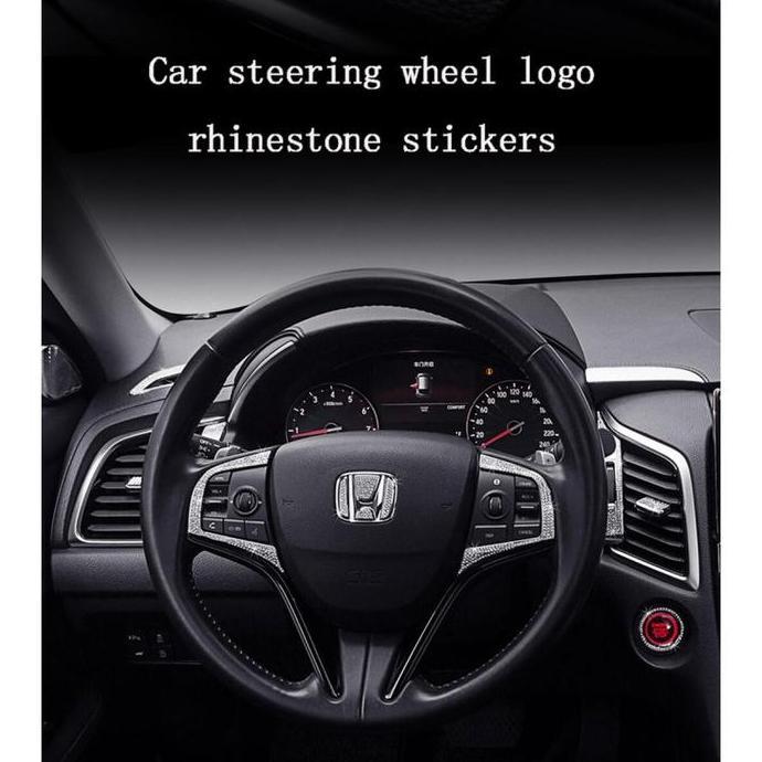 IHDADI Stiker hiasan setir mobil logo mengkilap imitasi berlian imitasi stiker setir mobil Car depan