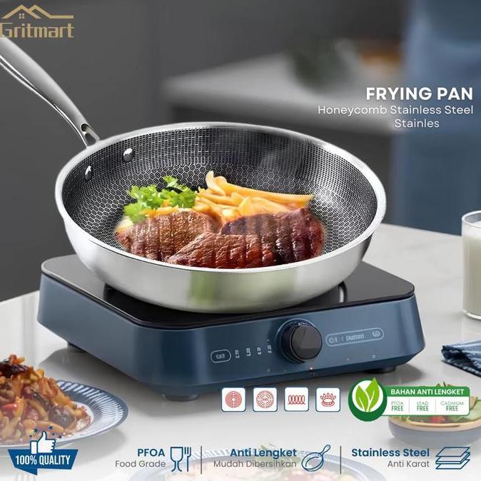 XOHIMA Frypan Honeycomb Stainless Steel Honeycomb Anti Lengket 30cm | Fry Pan Premium Tahan Gores