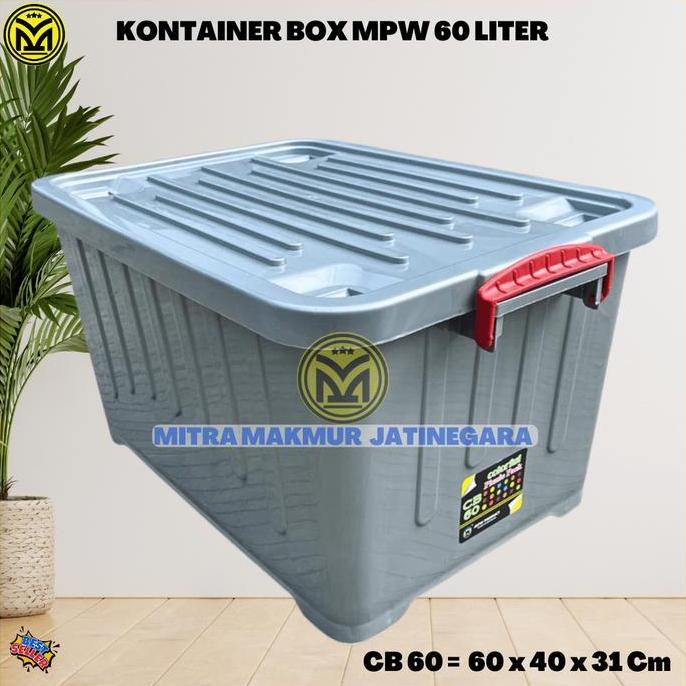 NEW CONTAINER BOX 60 LITER SILVER CB 60 MPW KONTAINER BOX PENYIMPANAN RODA PLASTIK ORI