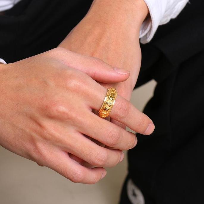 Youboy- Cincin Tulisan Mantra Timbul China Pria Wanita / Tibetan Buddhism Swastika Om Mani Padme Hum