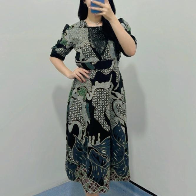 Dress Batik Alana Dress Batik Wanita Dress Batik Dress Pesta Wanita C Midi Karet Katun Nyaman Panjan