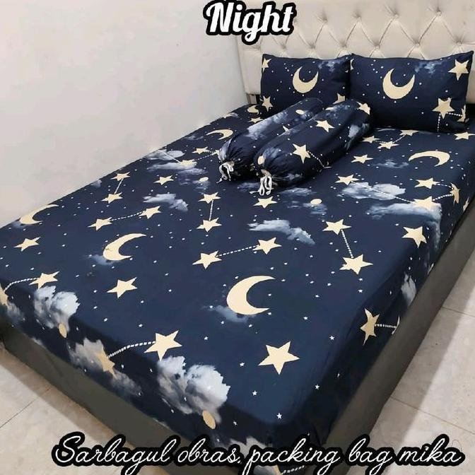 TERLARIS SPREI BULAN BINTANG UKURAN LENGKAP HITAM BISA DICUCI KATUN KING SIZE KARET GULING SARUNG
