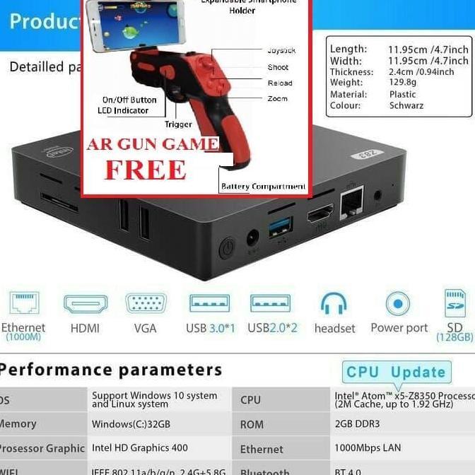 Mini PC Z83V Windows10 Dual Display Promo Bundle AR Gun Game Bluetooth