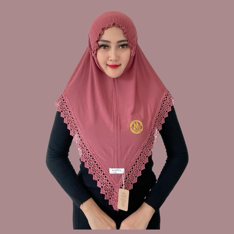 Indah Store - Hijab Instan Bergo Kerut Tali Lonceng Renda Senada Nabila By Moira Best Seller