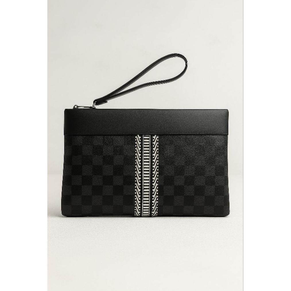 Best Seller Handbag Pu Leather Webbing Etnik Polyester Glossy Motif Kotak-Kotak / Coklat / Clutch Ba