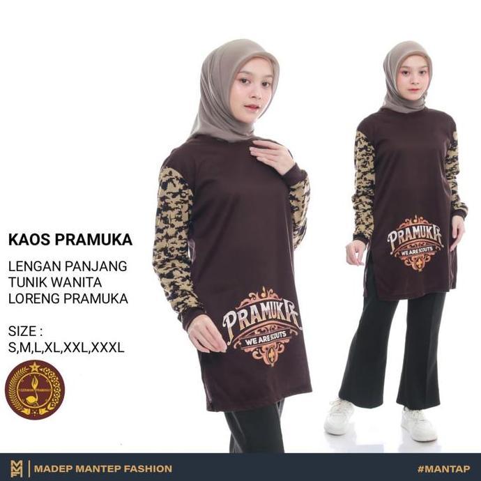 Kaos Pramuka Tunik Wanita Terbaru Kaos Pramuka Wanita Lengan Panjang Loreng Kegiatan Pramuka MMF