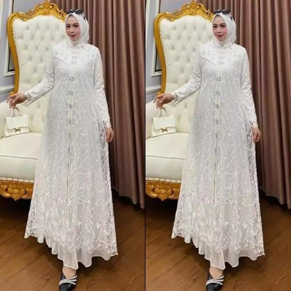 Termurah Gamis Brokat Terbaru Mewah Kekinian Zallia Dress Bl Size M L Xl Xxl Xxxl Bahan Ceruty Babyd