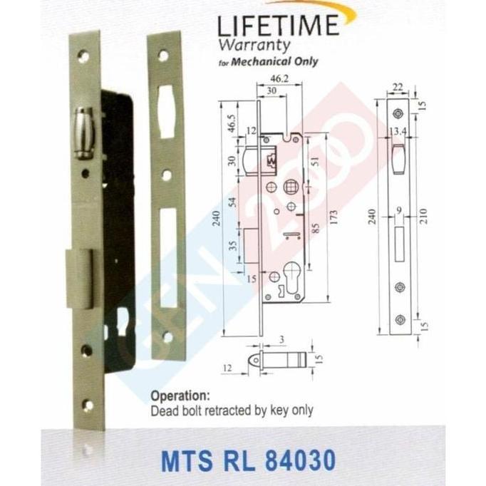 Mortise Lock Dekkson MTS RL DL 84030 Bodi Pelor Pintu Aluminium Double