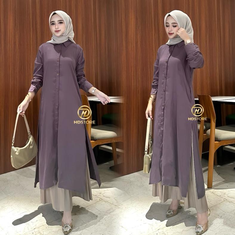 KUALITAS SUPER Zahra Long Tunik Kemeja Kancing | Tunik Panjang Kemeja Tunik Basic Full Kancing | Lon