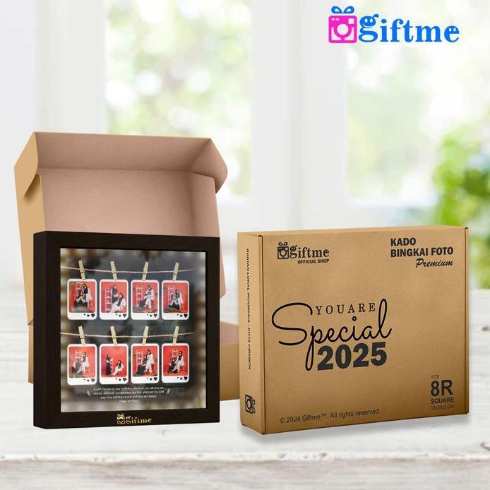 GIFTME Bingkai Foto 3D Custom Cetak bisa request 8 Foto dilengkapi Lampu LED