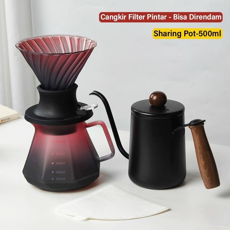 Olg Coffee Dripper Kopi v60  - Alat Kopi v60 Dripper Set Cangkir Filter Pintar - Bisa Direndam Kaca 