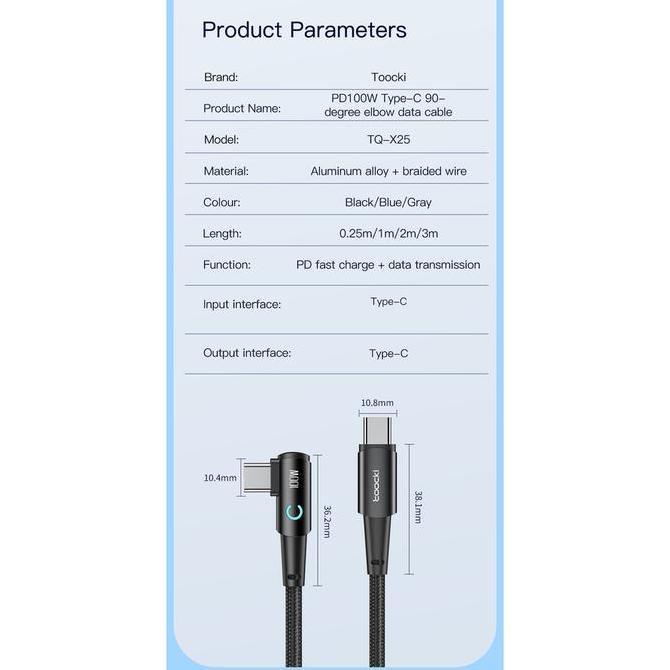 TOOCKI Cable Data Cable Type C Elbow 100W PD Cable 100W
