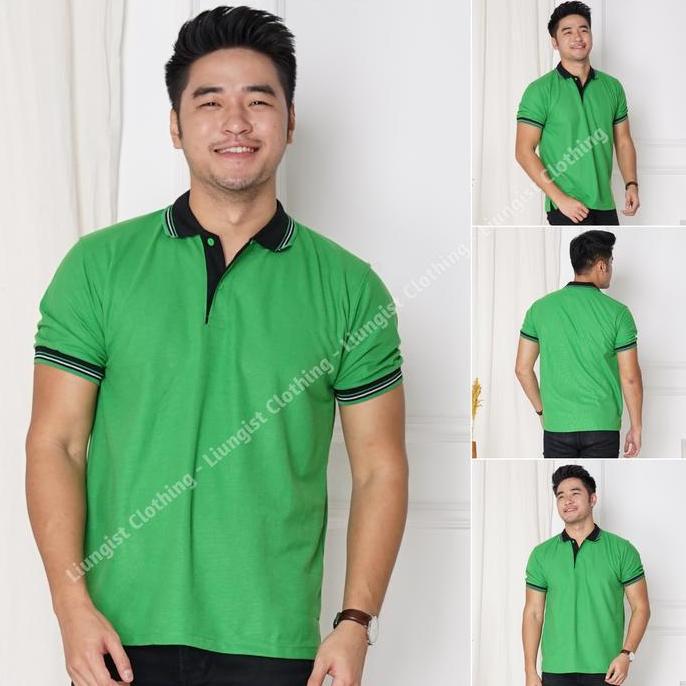 DI42 - Kaos polo Hijau Fuji Kerah Hitam / kaos kerah / poloshirt / Baju Bordir Sablon Cowok Cewek Se