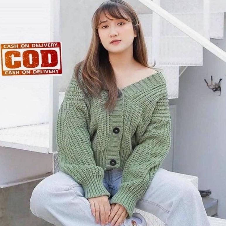 NEW Cardigan Rajut Crop Wanita Oversize Tebal