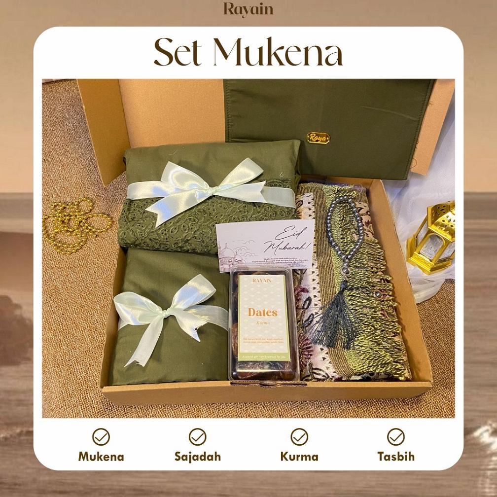 HOT DEALS PAKET C / HAMPERS MUKENA DEWASA KURMA COOKIES SAJADAH TASBIH SESERAHAN 1 SET GIFT BOX HADI