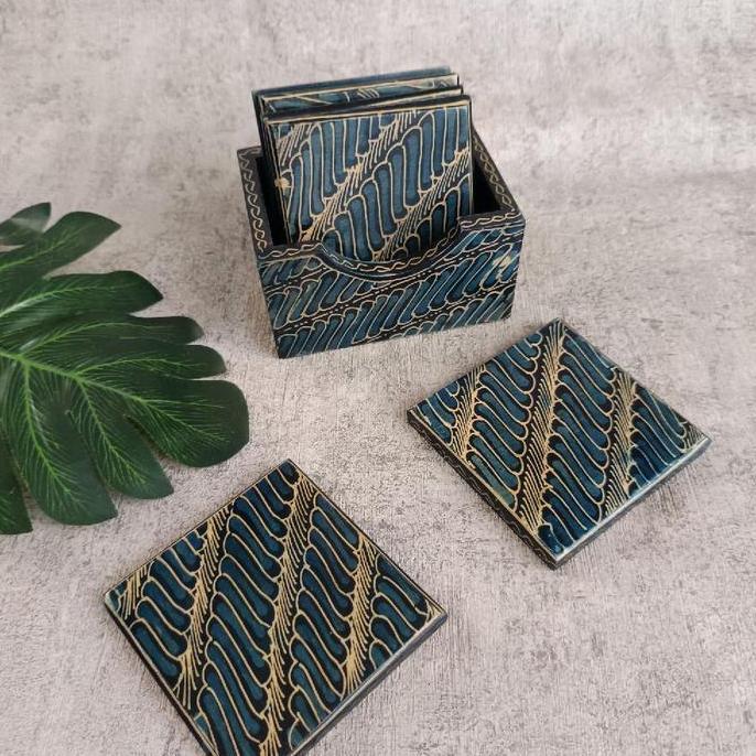 Tatakan Gelas motif batik set/tatakan gelas kayu/ coaster LS