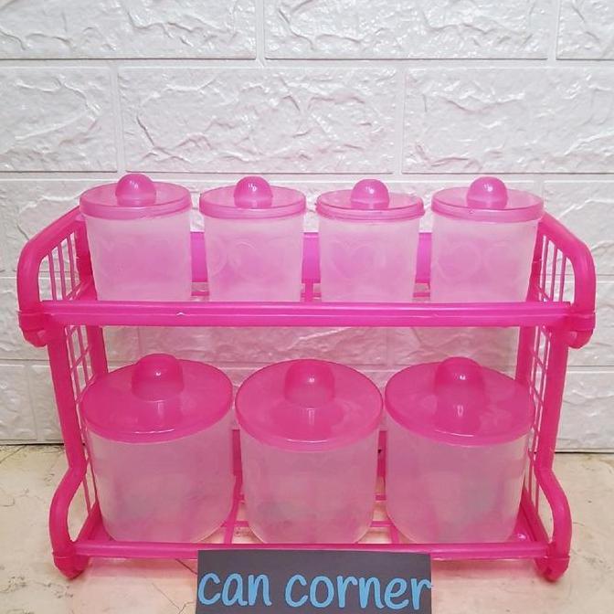 Lansungkirim- Rak Bumbu Dapur 1 Set Kitchen Set Tempat Bumbu Dapur Pink Kitchenware