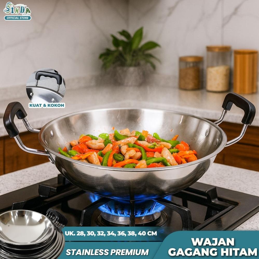 Wajan Kuali Wok Pan Penggorengan Stainless Steel Tebal anti lengket