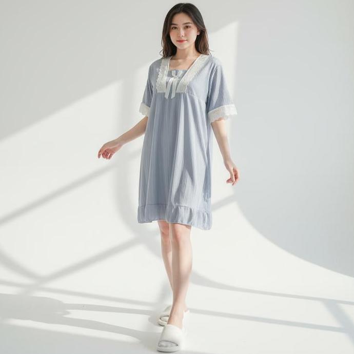 NOVARA Daster Wanita Variasi Lace Pita Babydoll Lengan Pendek | Piyama Wanita Daster Mini Renda Leng