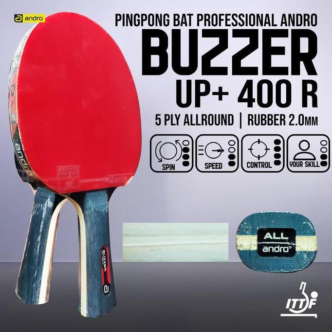 BEBAS ONGKIR - Pingpong Bat Tenis Meja Andro Buzzer Up+ 400 R ALL Red Black Rubber