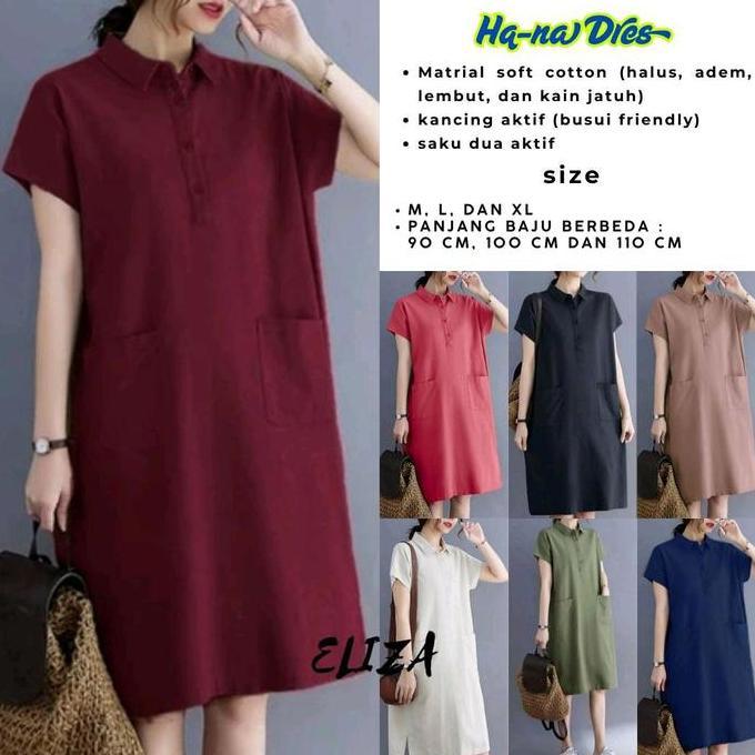 OOTD (Eliza)<Ha-Na> Dress Midi Korea Floral Puff Sleeve - Dress Mini Korea A-Line Warna Pastel Polos