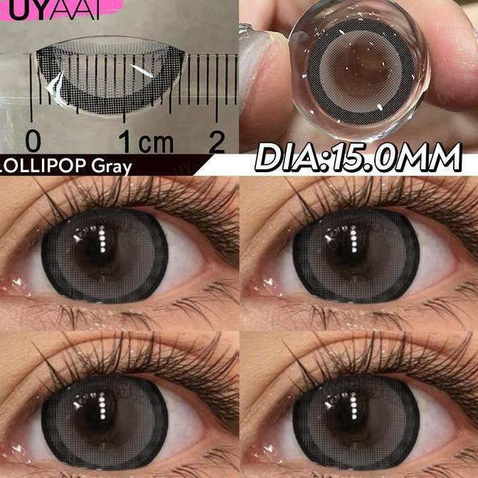 Cod,Bisa- Uyaai Softlens Lollipop Brown Gray Mirage Gray Brown/Diamonds Eye Soflen Lensa Normal 15Mm