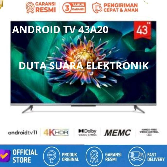 TERLARIS TCL 43A20 SMART TV 43 INCH ANDROID 11 4K UHD HDR GARANSI RESMI