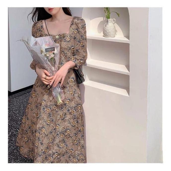 HARGA PRODUK JONKA FASHION - Dress Summer Dress Panjang Motif Bunga Dress Elegan Gaya Korea Model Le