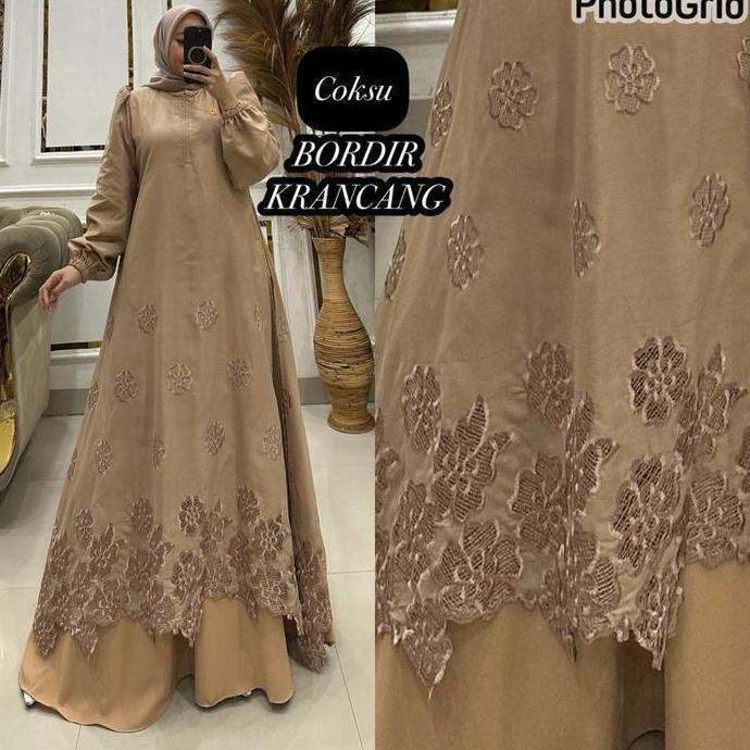 UPFRADE STYLE  Queenasyari - Maryam Dress Hanya Gamis Jumbo Bahan Katun Bordir Krancang Mix Soft Twi