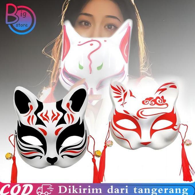 BOWTEKH Topeng Kitsune Mask Half Face Topeng Anime Jepang Kitsune Mask Cosplay Festival Mask Hallowe