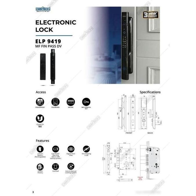 Electronic Lock Dekkson ELP 9419 MF FIN PASS DV Pull Handle Digital