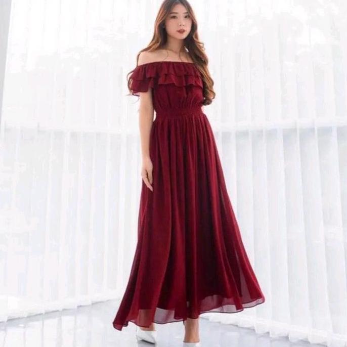 BELANJA SEKARANG D0356 -MIRANDA-YOURA-MIRACLE JULIET KOREAN LONG DRES SABRINA PANTAI KOREAN POLOS / 