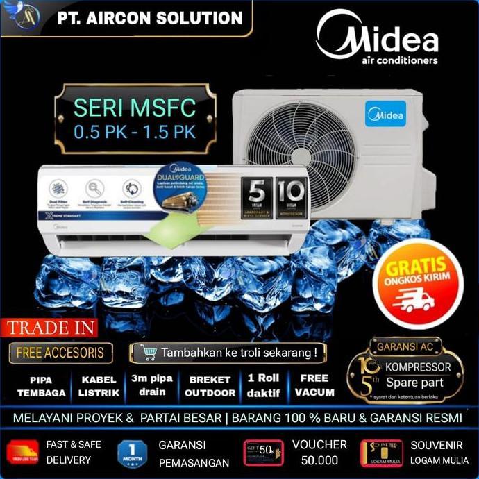 Terlaris Ac Midea Extrem 1/2 Pk S/D 2 Pk Low Watt + Pasang & Tukar Tambah ( Pendingin Remote Kabel L