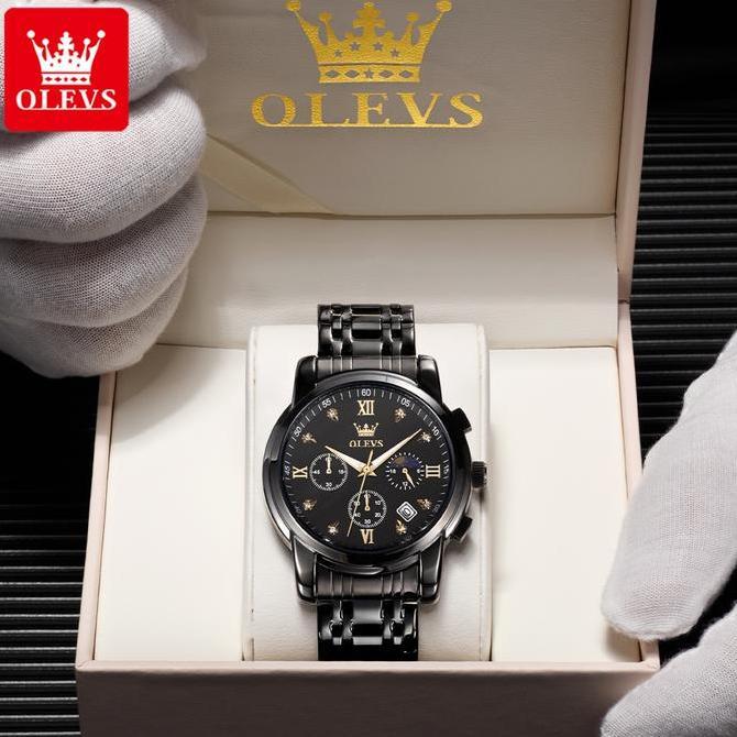 aqonik.id - olevs jam tangan pria anti air original kotak hadiah bisnis cowok analog chronograph sta