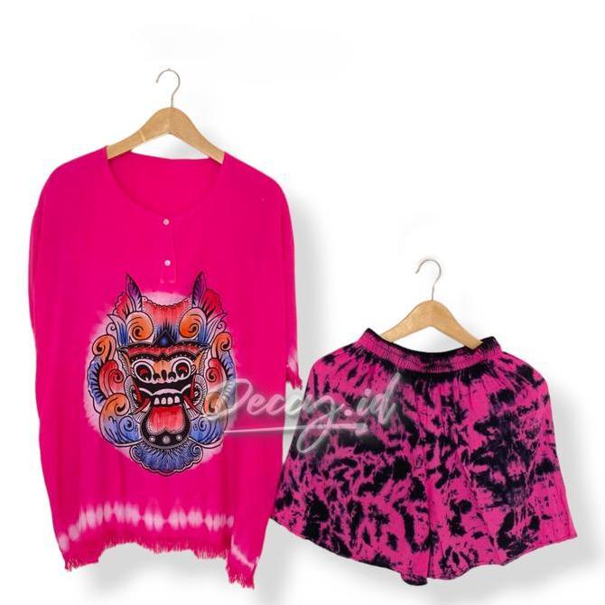 HEMAT LUAR BIASA Deccy.id - Setelan One Set Celana Pendek wanita Motif Barong Bali Polos Tie dye HEM