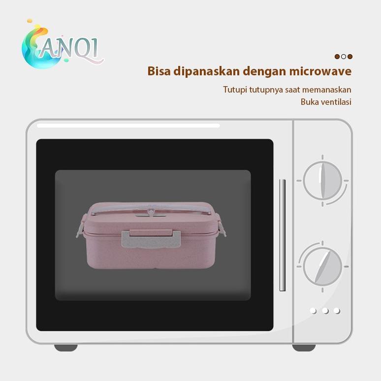 pengiriman cepat ANQI SHOPlunch box 3 Warna PP Jerami Gandum 1000 ml Lunch Box With Free Sendok BPA 