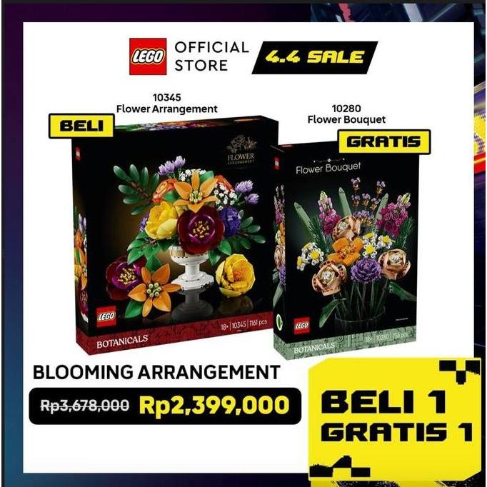 Beli 1 Gratis 1  - LEGO Botanicals 10345 Flower Arrangement + LEGO Botanicals 10280 Flower Bouquet