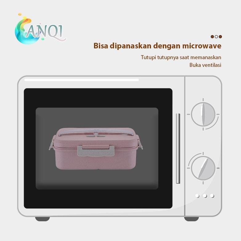 pengiriman cepat ANQI SHOPlunch box 3 Warna PP Jerami Gandum 1000 ml Lunch Box With Free Sendok BPA 