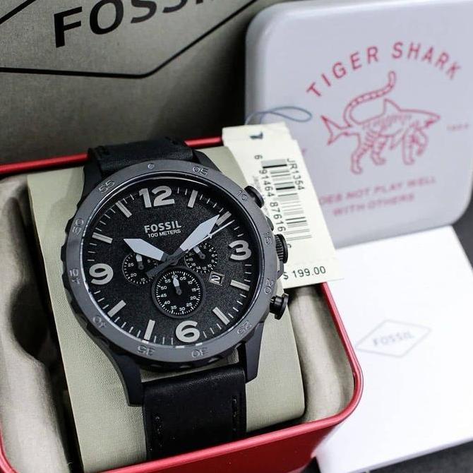 Jam Tangan Pria Original JR1354 JR 1354 Chronograph Leather Black Dial