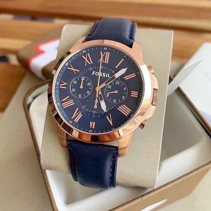 Jam Tangan Pria Original FS4835 FS 4835 Grant Chronograph Leather Blue Dial