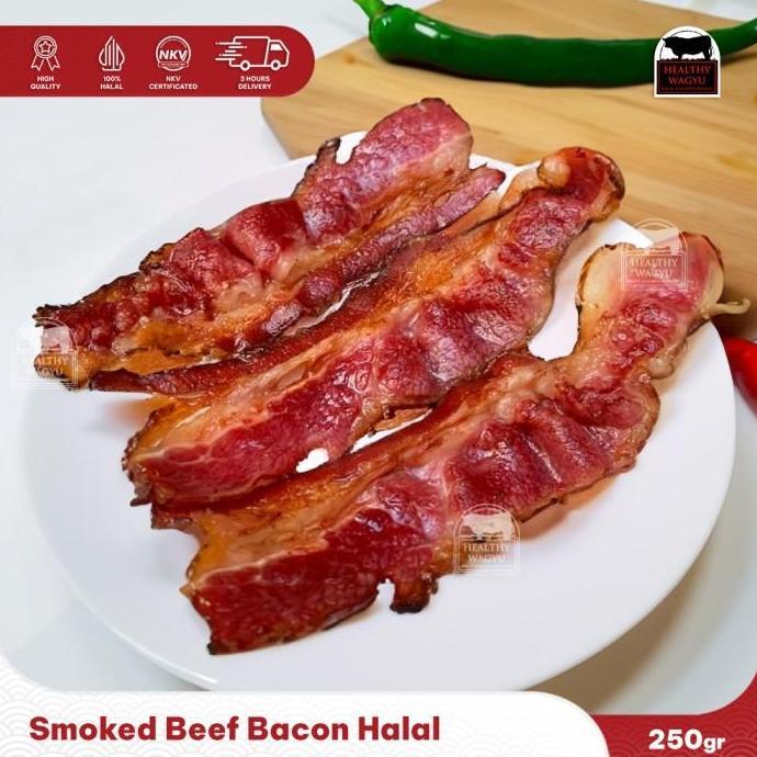 SAFRINAAAA5 - SMOKED BEEF BACON DAGING SAPI ASAP HALAL 250GR HEALTHY WAGYU