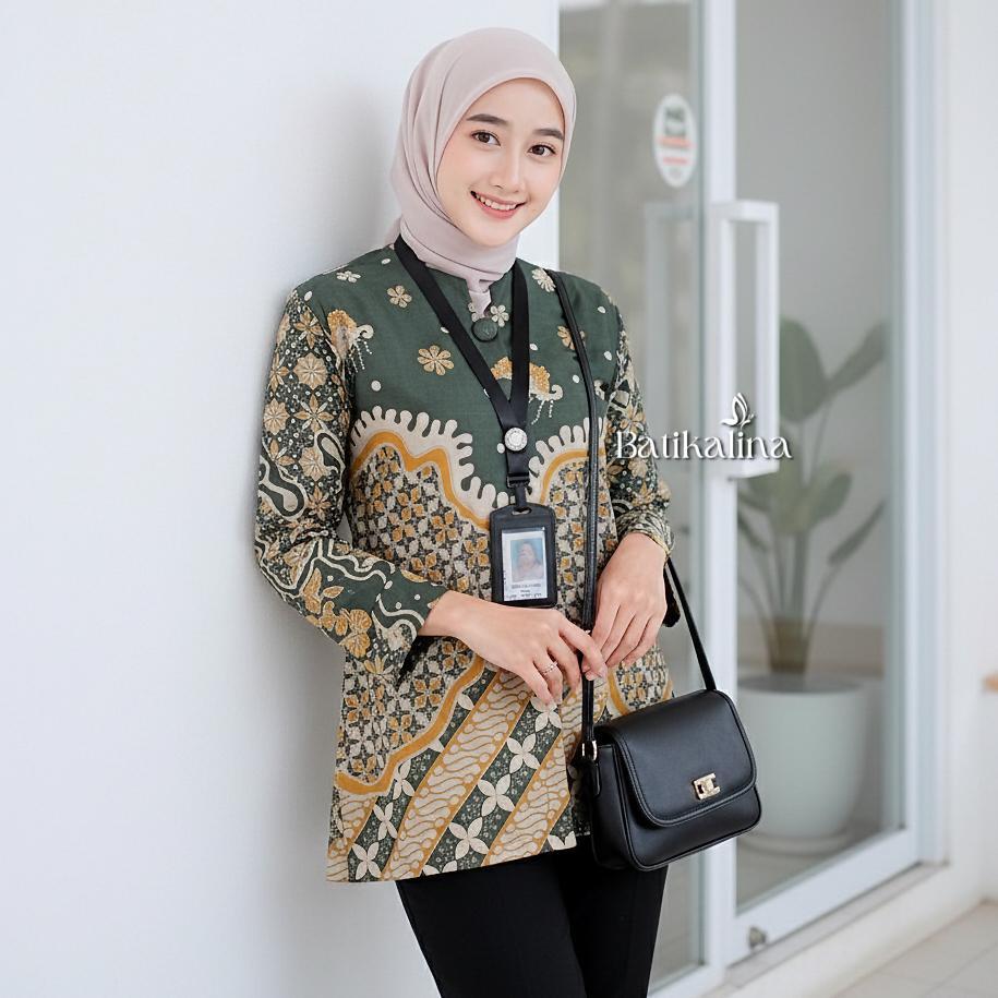 Grade Ori Batikalina Baju Batik Wanita Modern Atasan Blouse Batik Kerja Kantor Wanita