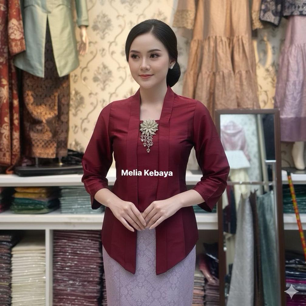 Flash Sale Melia Kebaya - Atasan Kebaya Kutubaru Pendek Tafeta Lengan 3/4 Kebaya Modern Melayu Polos