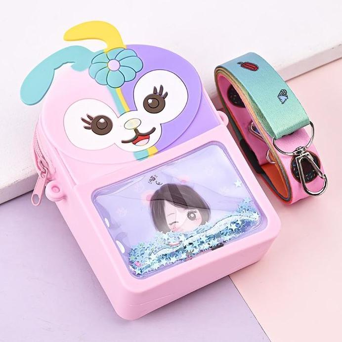 Tas Selempang Anak Perempuan Karakter Jelly Rubber Silikon Motif stela you gliter dan melodi glitter