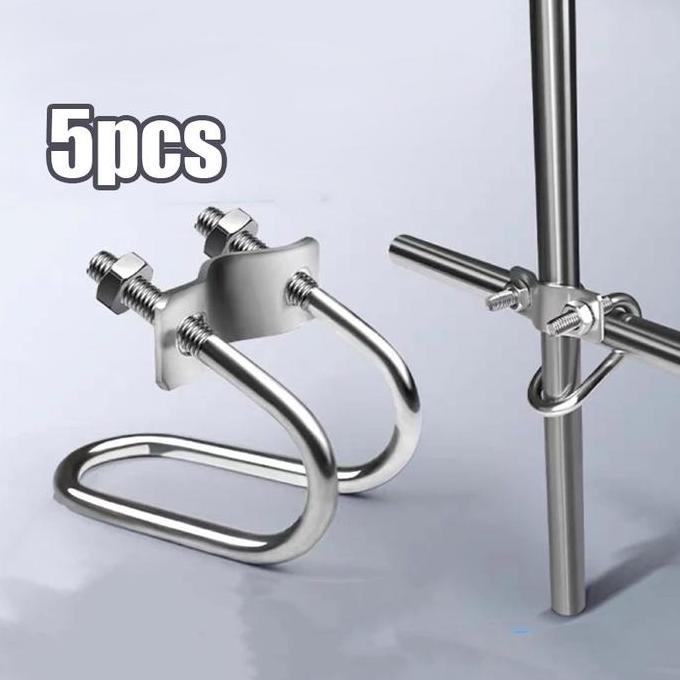VINENNI 5pcs M8 Klem Pipa Plat Besi Stainless steel Klem pipa silang berbentuk U ganda Klem Penjepit
