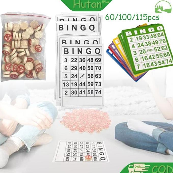 GIYANYAR 60/100/115pcs 1set Kartu Bingo Lengkap Besar Bingo Card 5 Warna Bingo Set